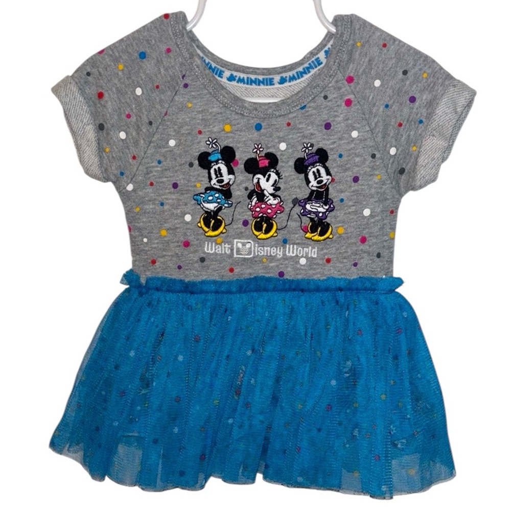 Disney Minnie Mouse Gray short sleeve dress with Blue skirt size 6 months girls